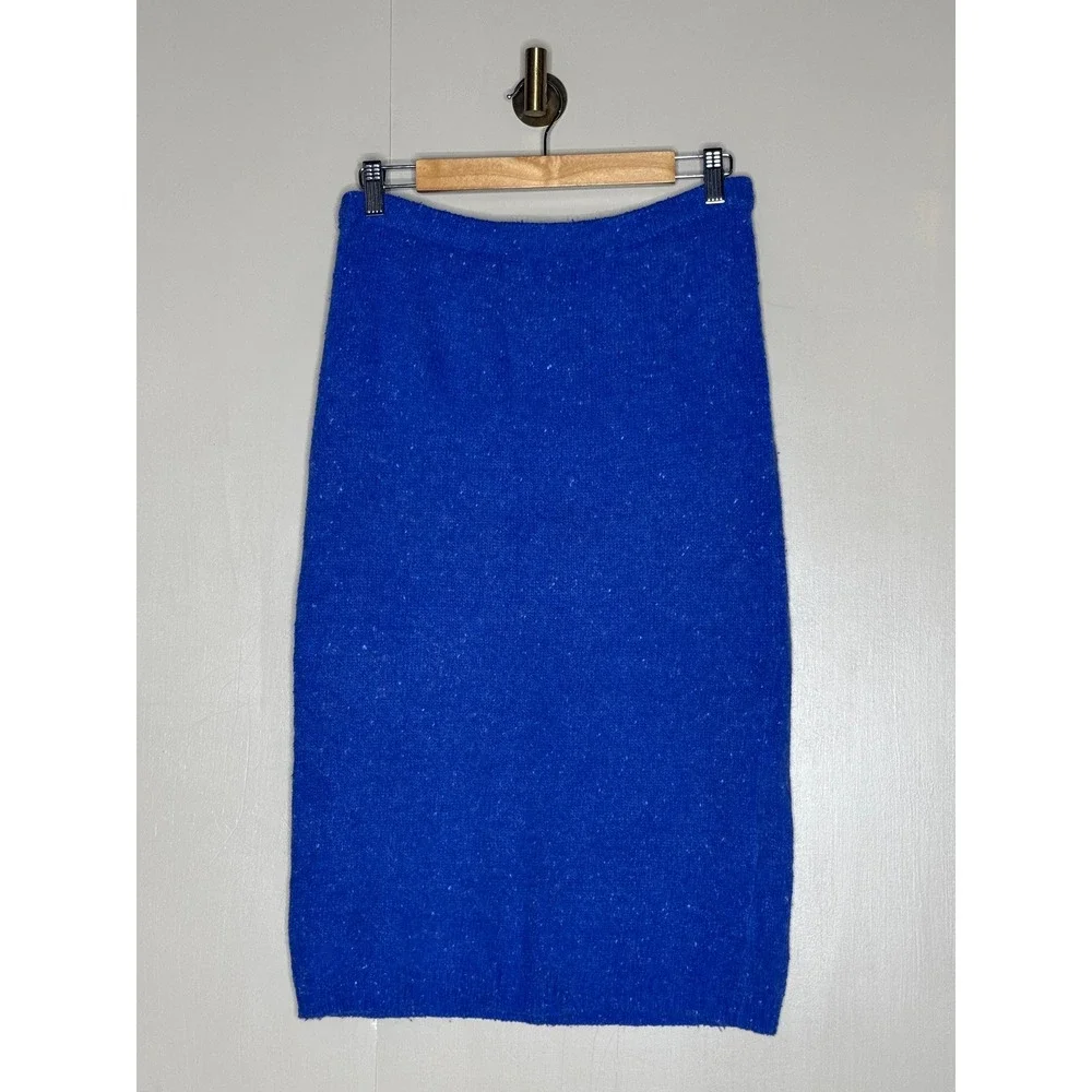 RAOUL Cobalt Blue Beaded Sweater Skirt Set Womens Small Vintage Two Piece